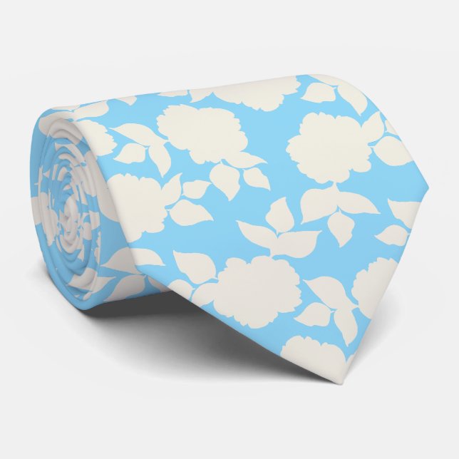 Elegant babyblå och vit blomsterdesign slips (Rullad)