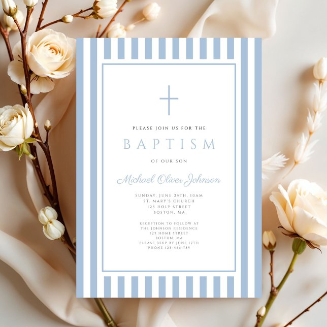 Elegant babyblå pojk dop inbjudningar (Elegant Baby Blue Boy Baptism Invitation)