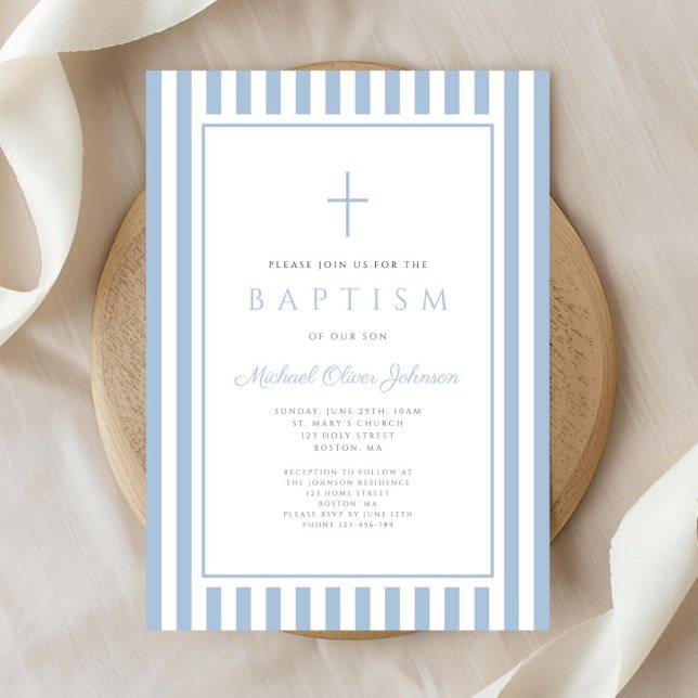 Elegant babyblå pojk dop inbjudningar (Elegant Baby Blue Boy Baptism Invitation)