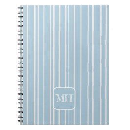 Elegant babyblå randig monogrammerad anteckningsbok