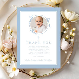 Elegant Babyblå Religiös Dop Foto Tack Kort