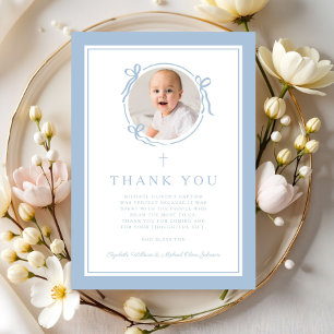 Elegant Babyblå Religiös Dop Foto Tack Kort
