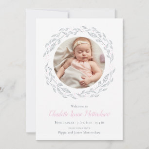 Elegant babyflicka Foto Blommig girlang Födelse Meddelande