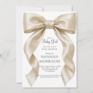 Elegant babyflicka med satinbåge - baby shower inbjudningar