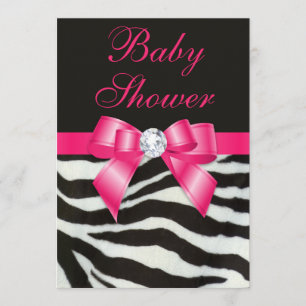 Elegant Babyskåda Zebra ränder Shock rosa Inbjudningar