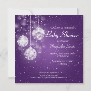 Elegant Babyskor Festive Baubles Lila Inbjudningar