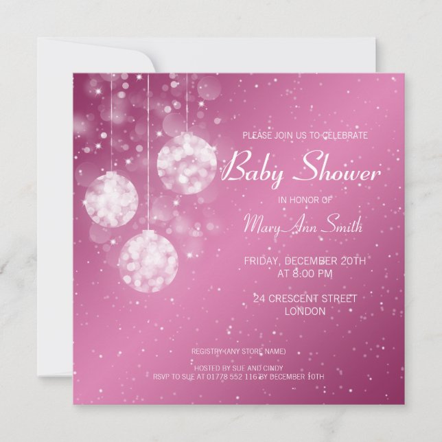Elegant Babyskor Festive Baubles Rosa Inbjudningar (Framsida)