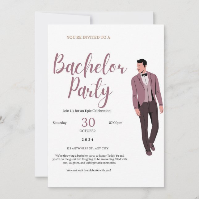 Elegant Bachelor Party-inbjudan Inbjudningar (Framsida)
