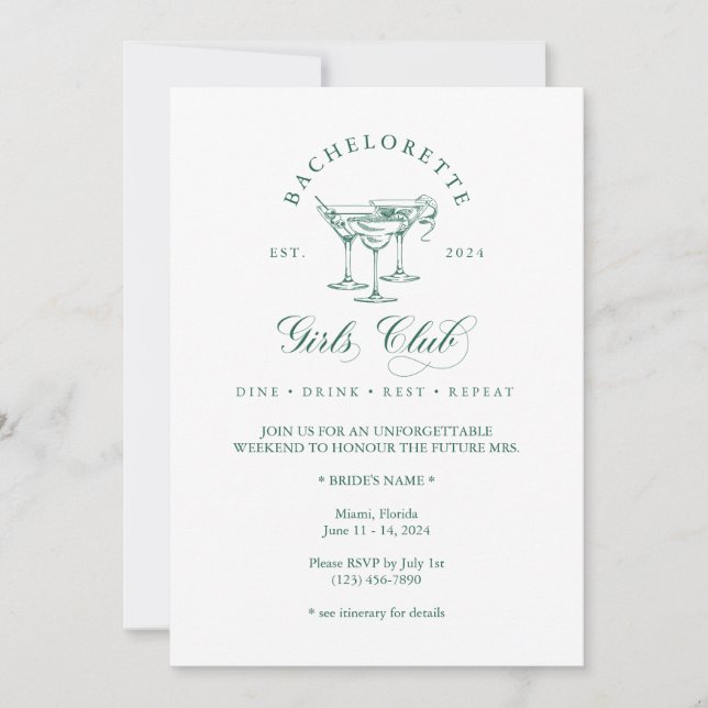 Elegant Bachelorette Girl's Klubb Call Inbjudningar (Framsida)