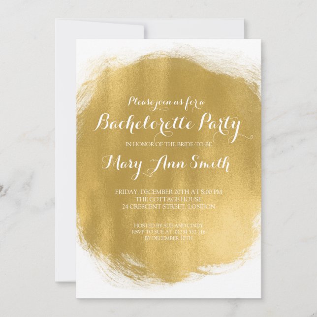Elegant Bachelorette Party Guld Paint-utseende Inbjudningar (Framsida)