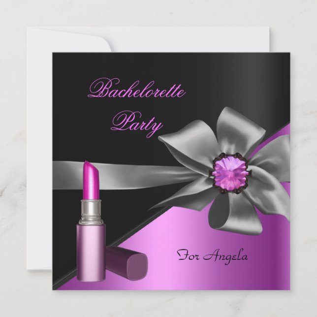 Elegant Bachelorette Party Rosa Black Lipstick Inbjudningar (Framsida)