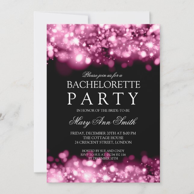 Elegant Bachelorette Party Sparkling Ljus Rosa Inbjudningar (Framsida)