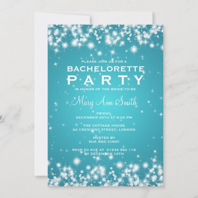 Elegant Bachelorette Party Winter Gnistra Turquota Inbjudningar (Framsida)