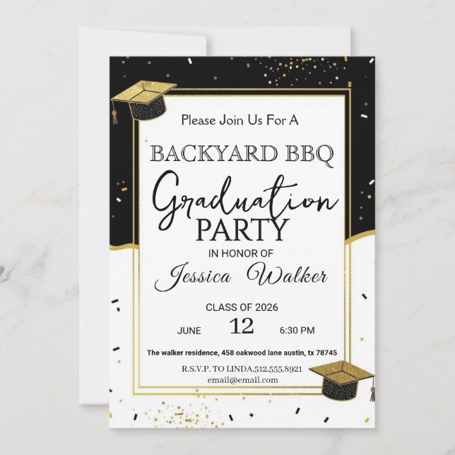 Elegant Backyard BBQ Graduation Party Invitation Inbjudningar (Framsida)