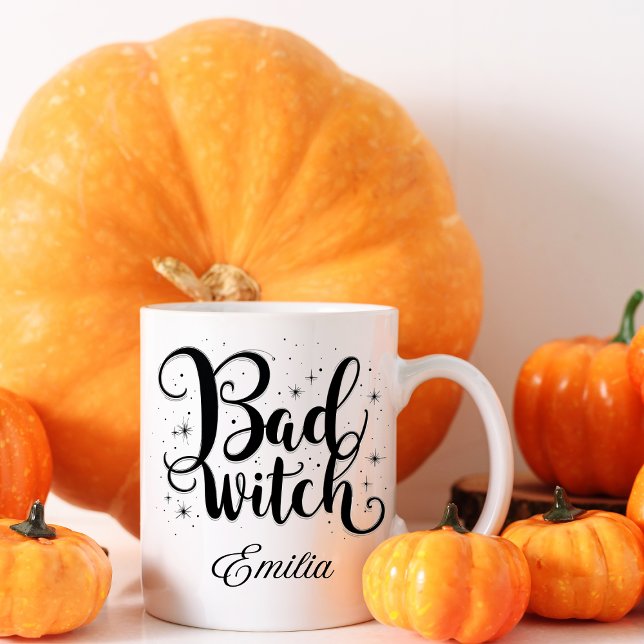 Elegant Bad Witch Namn Halloween Black and White Mugg (Skapare uppladdad)