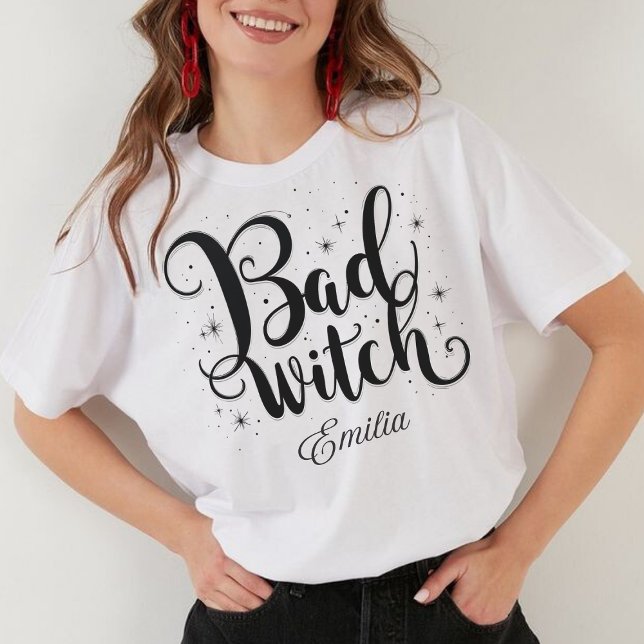 Elegant Bad Witch Namn Halloween Calligraphy T Shirt (Skapare uppladdad)