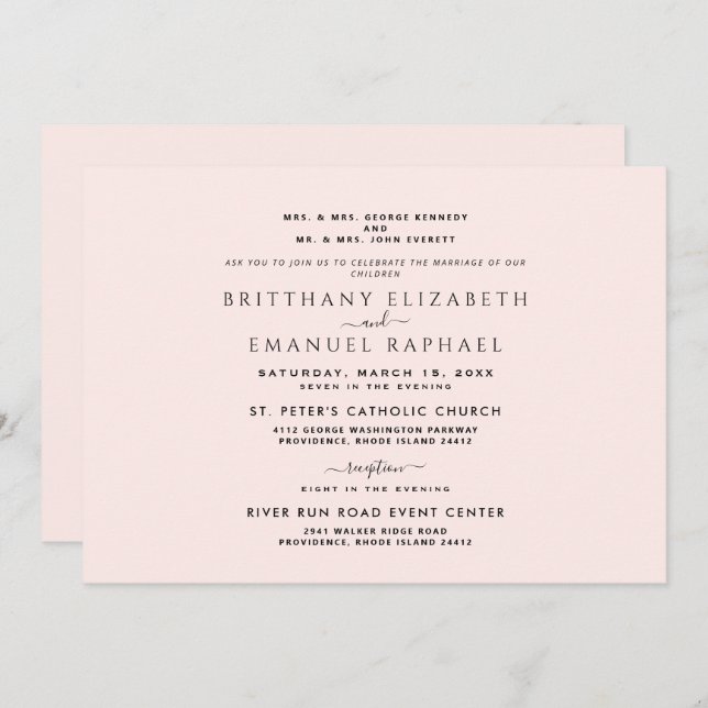 Elegant  Båda föräldrarna i förteckningen Bröllop  Inbjudningar (Fram/baksida)