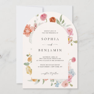 Elegant Båg Färgglada Vårblommor Bröllop Inbjudningar