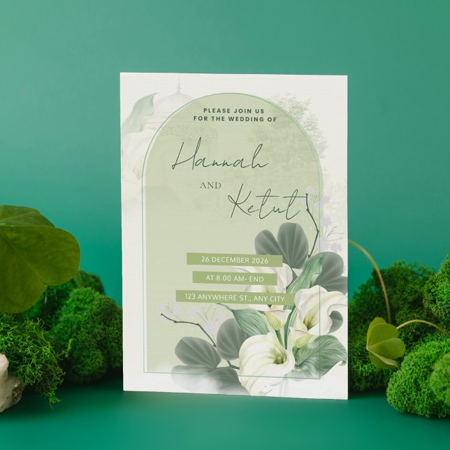 Elegant Båg Klippt Grön & Vit Akvarell Blommig Spara Datumet (Skapare uppladdad)