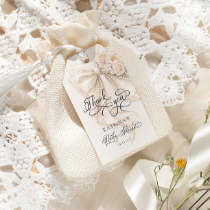 Elegant Båge Bebis Shower Tack Presentetikett