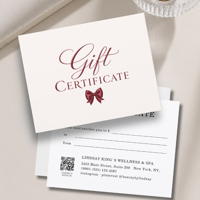 Elegant båge beige röd presentkort (Elegant  Bow White Red Gift Certificate)