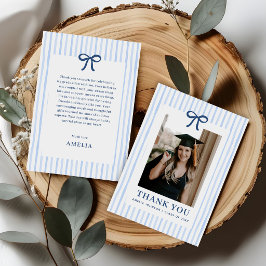 Elegant båge blå randig fotoexamen tack kort