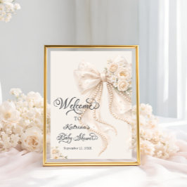 Elegant Båge Blomster Flicka Bebis Badrums Välkoms Poster