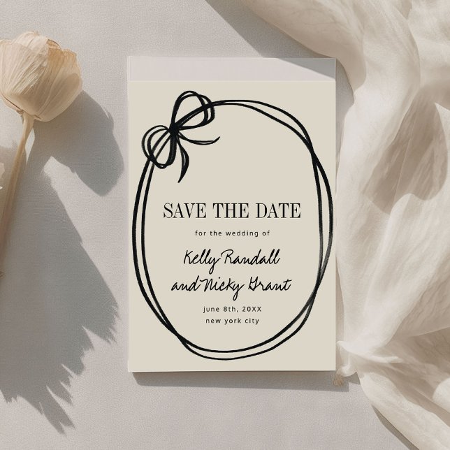Elegant Båge Bunden Band Bröllop Spara Datumet (Chic Bow Tied Ribbon Wedding Save The Date)