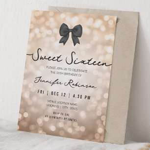Elegant båge & lampor Sweet Sixteen Rose Gold Inbjudningar