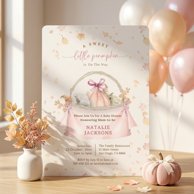 Elegant Båge Söt Rosa Liten Pumpa Bebis Shower Inbjudningar (Elegant Bow Sweet Pink Little Pumpkin Baby Shower Invitation)
