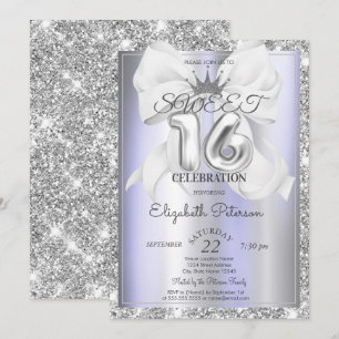 Elegant båge, tiara, violett silverglitter Sweet 1 Inbjudningar
