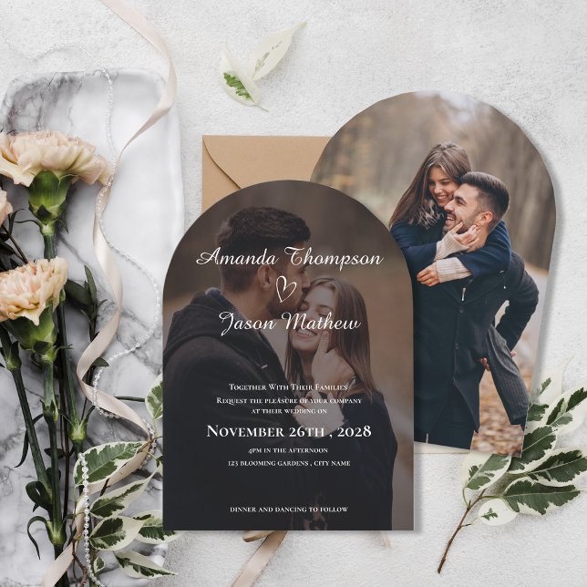Elegant Båge Två Foto Dubbelsidig Bröllop Inbjudningar (Elegant Arch Two Photo Double-Sided Wedding Invitation)