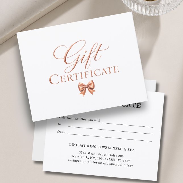 Elegant båge Vit Koppar Presentkort (Elegant Bow White Copper Gift Certificate)