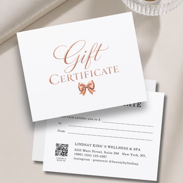 Elegant Båge Vit Koppar Presentkort (Elegant Bow White Copper Gift Certificate)