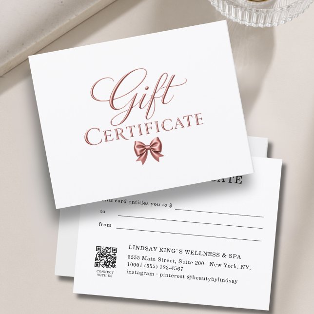 Elegant båge vit roseguld presentkort (Elegant Bow White Rosegold Gift Certificate)