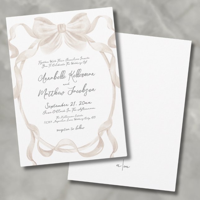 Elegant Båge Whimsical Bröllop Inbjudningar (Elegant Romantic Bow Ribbons Whimsical Wedding Invitation)