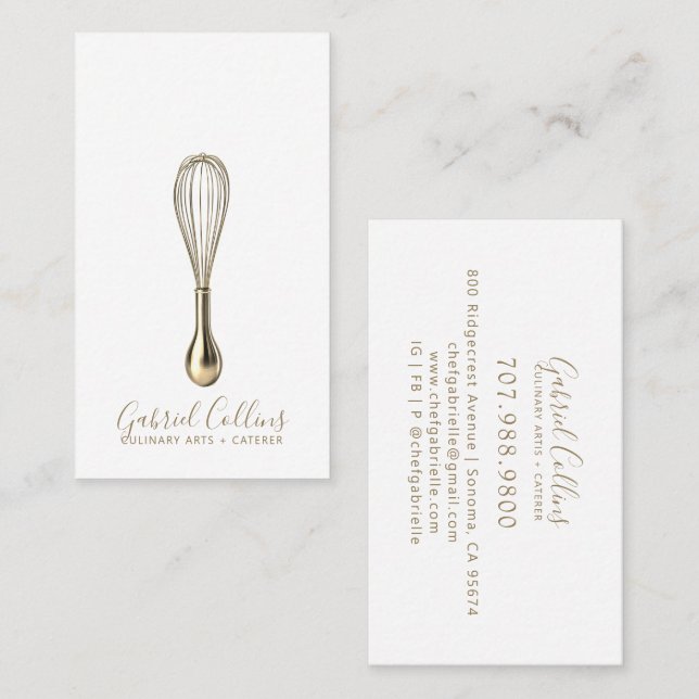 Elegant Baker Caterer Gold Whisk  Visitkort (Fram/baksida)
