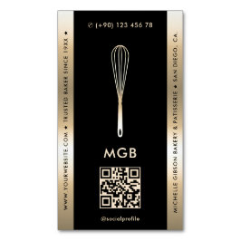 Elegant Baker Caterer Pastry Chef Black Guld Whisk Magnetiska Visitkort