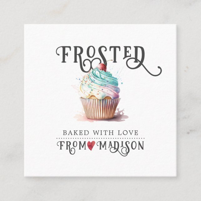 Elegant Bakers Logotyp Calligraphy Script Square B Fyrkantigt Visitkort (Framsida)