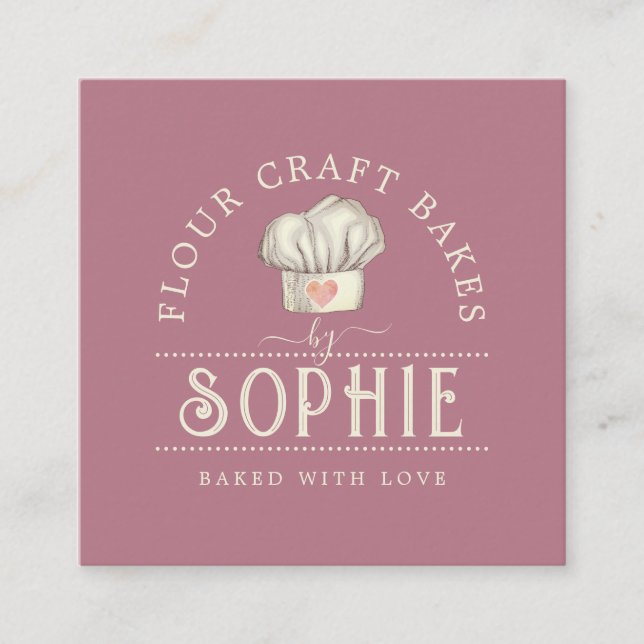 Elegant Bakers Logotyp Cream Dusty Rosa Fyrkantigt Visitkort (Framsida)
