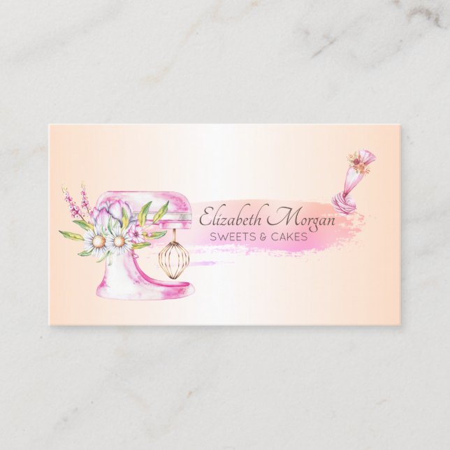 Elegant Bakery Mixer Verktyg Piping Bag Flowers Visitkort (Framsida)