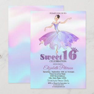 Elegant ballerina färgglad ombré Sweet 16 Inbjudningar
