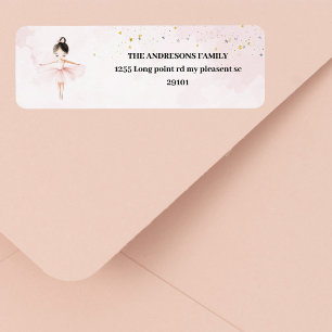 Elegant Ballerina Rosa Birthday Returadress Etikett