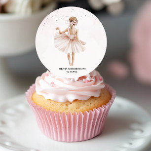 Elegant Ballerina Rosa Birthday Runt Klistermärke