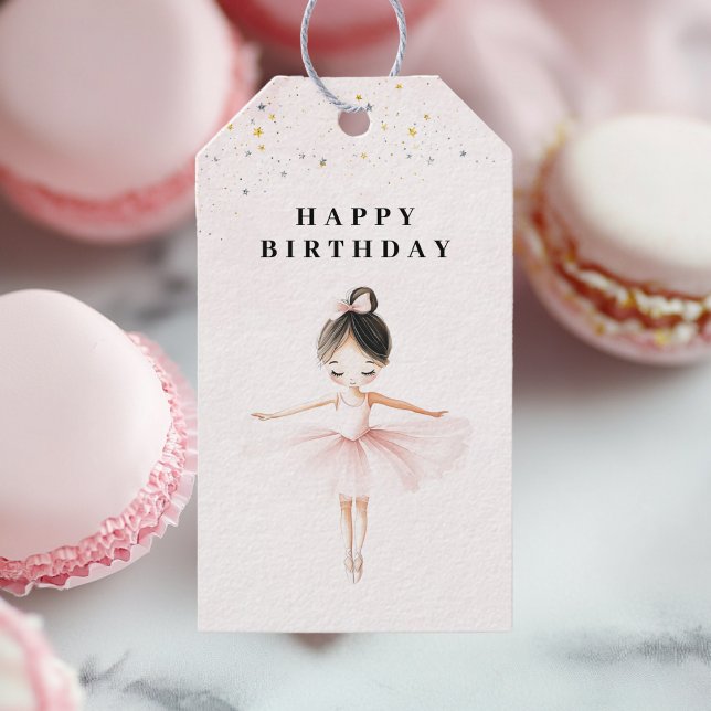 Elegant ballerina Rosa födelsedag Presentetikett (Skapare uppladdad)