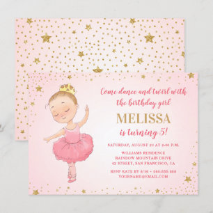 Elegant Ballerina Rosa Guld Glitter Flickor Inbjudningar