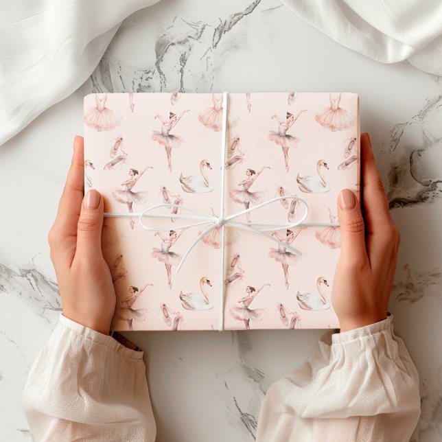 Elegant Ballerina Rosa Watercolor Patttern Ballet Presentpapper (Skapare uppladdad)