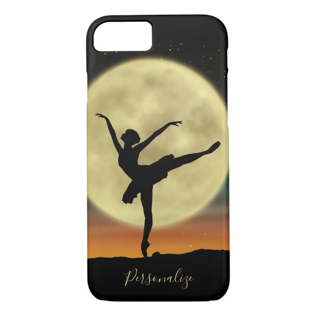 Elegant Ballerina Silhouette Full Moon Personalize Case-Mate iPhone Skal (Baksida)