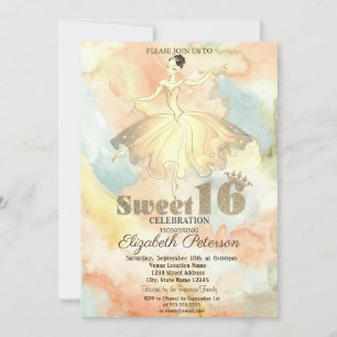 Elegant ballerina vattenfärg stänk Sweet 16 Inbjudningar