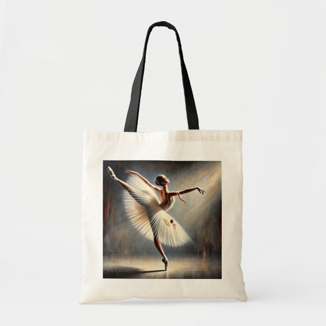 Elegant Ballet Dancer Arabesque Pose Tygkasse (Framsidan)